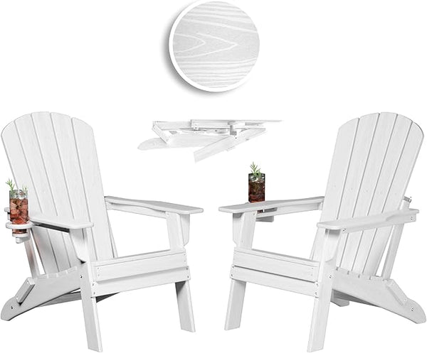 Plawdlik Folding Adirondack Chair, SGS Tested, Wooden Textured with Cup Holder - Photo 1