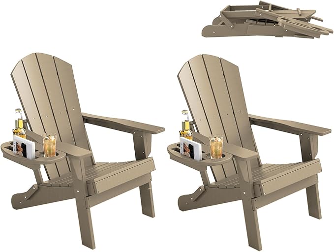 FOOWIN Folding Adirondack Chair Set of 2, HDPE Adirondack Chairs with Cup Holder - Photo 1