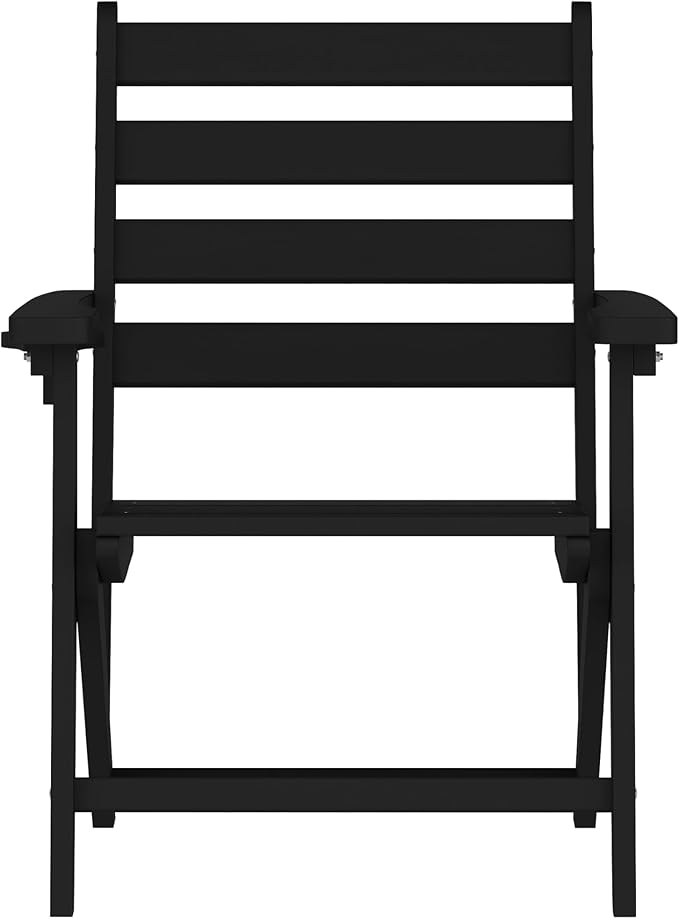Flash Furniture Tolleson Adirondack Dining Chair with Cup Holder, Commercial Weather Resistant Recycled HDPE Adirondack Chair, Fold Out Cupholder, Black