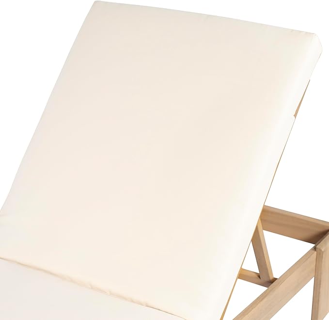 Christopher Knight Home Duska Acacia Wood Chaise Lounge Chair Outdoor, Patio Outdoor Chaise Lounge with Cushions, Adjustable Backrest Single Lounge Sofa, Poolside Seating, Teak+Beige