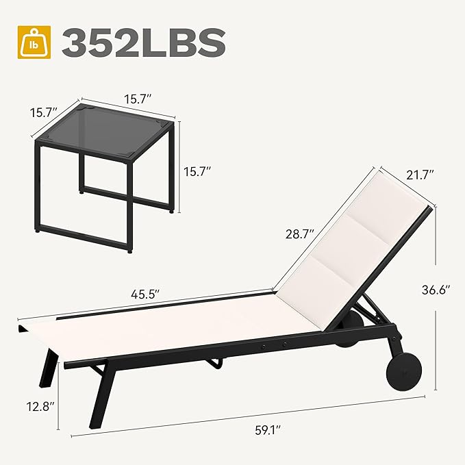 DWVO Outdoor Chaise Lounge Set, 2 Patio Chaise Lounge Chairs with Side Table - Photo 7