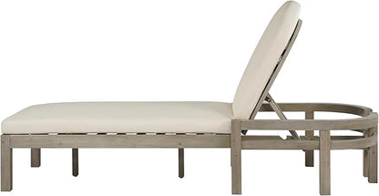 Merax Patio Chaise Lounge Chair Set of 2, Oversized Lounge Chair Outdoor with Adjustable 5 Positions, Patio Lounge Chair with Arched Backrest for Pool, Deck, Poolside, Grey+Beige Cushions