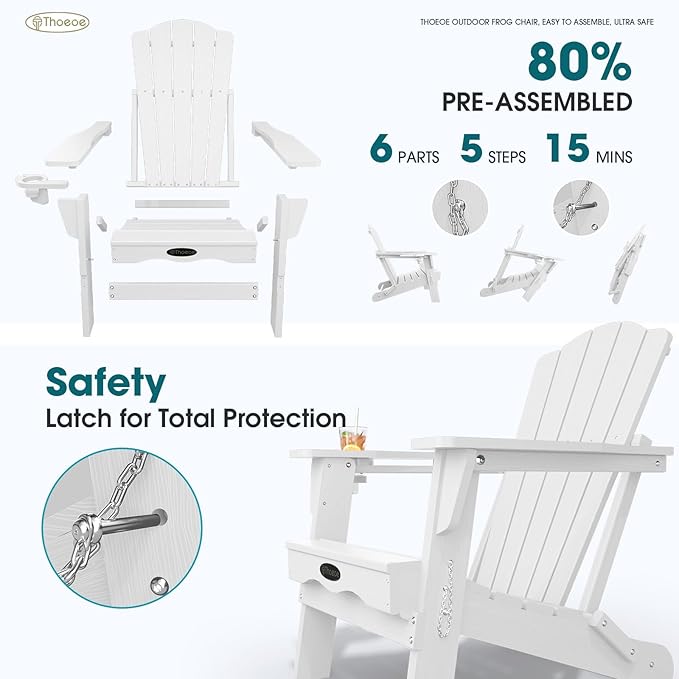 Folding Adirondack Chair Set of 4,HDPE All-Weather Outdoor Chair with Cup Holder,Wooden Textured,Fire Pit Chair,Plastic Patio Chair for Deck,Backyard,Garden,Lawn(White)