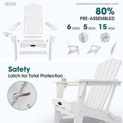 Folding Adirondack Chair Set of 2,HDPE All-Weather Outdoor Chair with Cup Holder,Wooden Textured,Fire Pit Chair,Plastic Patio Chair for Deck,Backyard,Garden,Lawn(White)