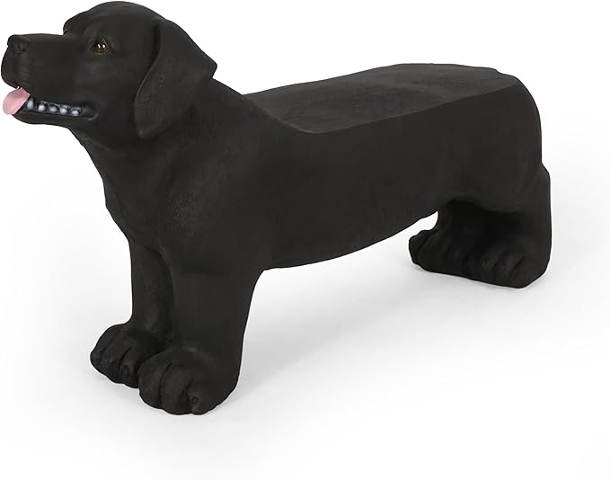Outdoor Dog Bench 31.5" Labrador-Shaped Concrete Garden Bench for Patio & Yard Lightweight & Weather-Resistant, No Assembly Required, Black