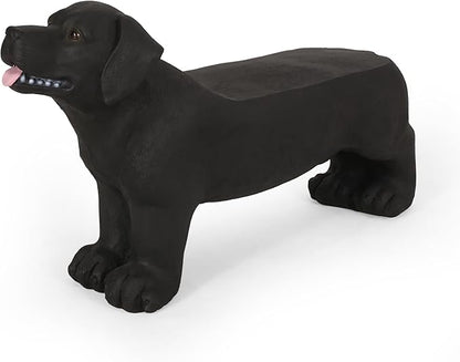 Outdoor Dog Bench 31.5" Labrador-Shaped Concrete Garden Bench for Patio & Yard Lightweight & Weather-Resistant, No Assembly Required, Black