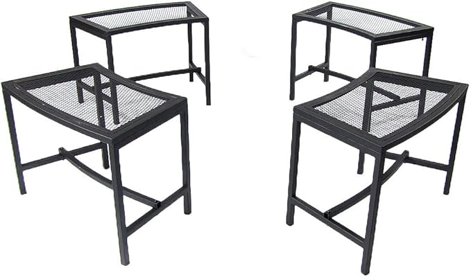 Sunnydaze Mesh Outdoor Curved Bench - Metal Patio Bench Set - Heavy-Duty Outdoor Seats for Backyard or Fire Pit - Black - Set of 4