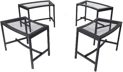 Sunnydaze Mesh Outdoor Curved Bench - Metal Patio Bench Set - Heavy-Duty Outdoor Seats for Backyard or Fire Pit - Black - Set of 4