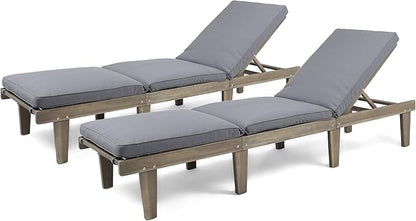 Christopher Knight Home Alisa Outdoor Acacia Wood Chaise Lounge (Set of 2), Grey Finish/Dark Grey Cushion