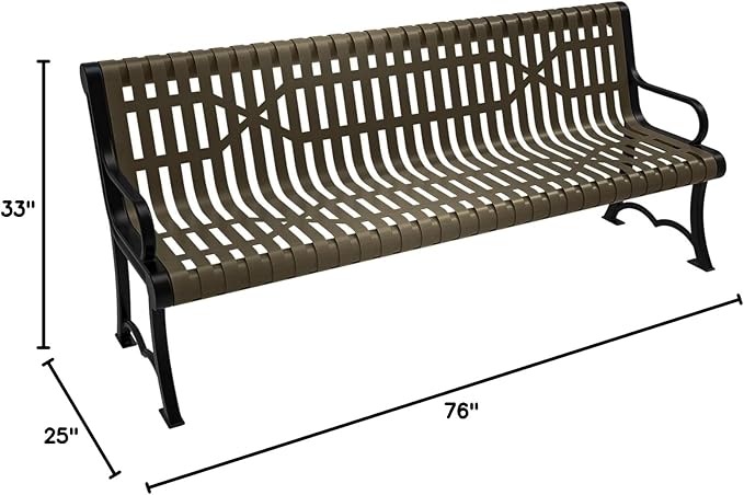 COATEDOUTDOORFURNITURE Heavy-Duty Outdoor Bench Thermoplastic Coated, Slatted Steel, Commercial-Grade Garden Bench, Made in America (Portable with Back, 6 Ft, Textured Gold Vein)
