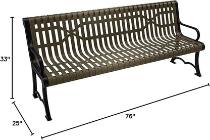 COATEDOUTDOORFURNITURE Heavy-Duty Outdoor Bench Thermoplastic Coated, Slatted Steel, Commercial-Grade Garden Bench, Made in America (Portable with Back, 6 Ft, Textured Gold Vein)