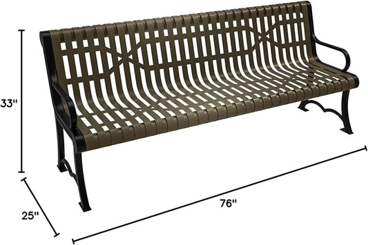 COATEDOUTDOORFURNITURE Heavy-Duty Outdoor Bench Thermoplastic Coated, Slatted Steel, Commercial-Grade Garden Bench, Made in America (Portable with Back, 6 Ft, Textured Gold Vein)