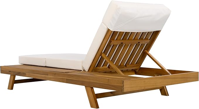 Acacia Wood Chaise Lounge Set with 3-Fold 4" Water-Resistant Cushion & Headrest, 4-Position Adjustable Backrest Recliner - Photo 5