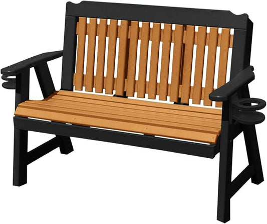 2-Person 4FT Plastic Poly Lumber Wood Cup Holders Bench Amish Craftsmanship Made in USA HDPE with No wood fibers Memorial Patio Outdoor Garden Porch Church Logan Series Signature design 800 lbs Limit