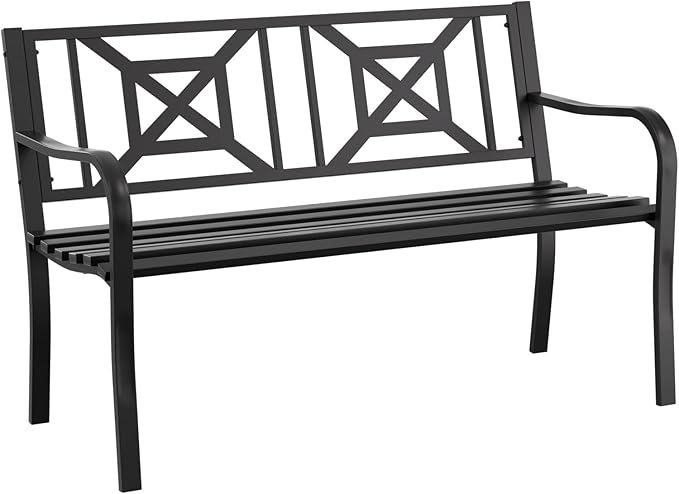 Outdoor Bench Garden Bench Patio Bench,Weatherproof Anti-Rust Metal Powder Coated Frame Park Bench,Metal Bench for Yard & Porch & Park (Geometric)