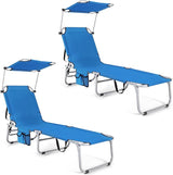 Giantex Outdoor Folding Chaise Lounge, Portable Tanning Chair with 5 Adjustable Positions, 360°Rotatable Canopy Shade - Photo 1