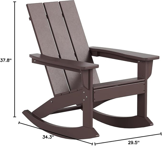 WO WESTIN OUTDOOR HDPE Shoreside Modern Rocking Poly Adirondack Chair,Dark Brown