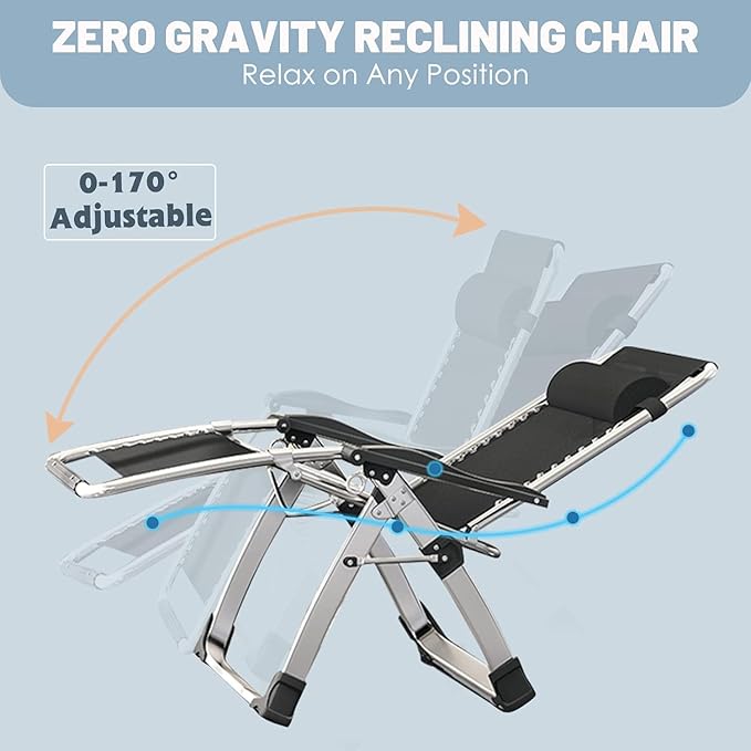 Slsy Zero Gravity Chair, Reclining Lounge Chair with Removable Cushion & Tray for Indoor and Outdoor - Photo 4