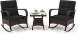 ORALNER 3 Pieces Patio Furniture Set, Outdoor Wicker Rocking Chairs with Cushions, Pillows, Glass Coffee Table - Photo 1