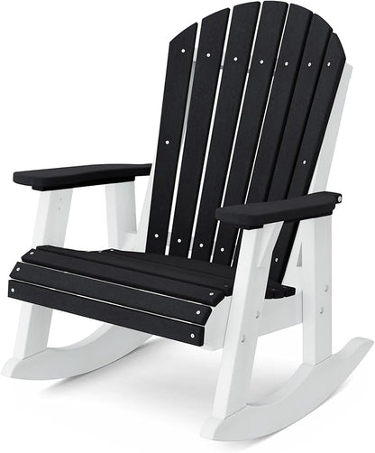 Wildridge Heritage Adirondack Rocking Chair, Black and White - Outdoor Weather Resistant HDPE Rocking Chair for Patio, Deck, Fire Pit