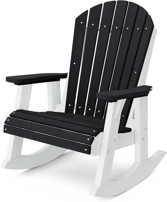 Wildridge Heritage Adirondack Rocking Chair, Black and White - Outdoor Weather Resistant HDPE Rocking Chair for Patio, Deck, Fire Pit