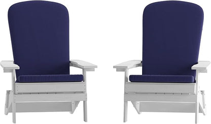 Flash Furniture Charlestown Folding Adirondack Chairs Poly Resin Frame-All-Weather Cushions-Indoor/Outdoor Use, Set of 2, White/Blue