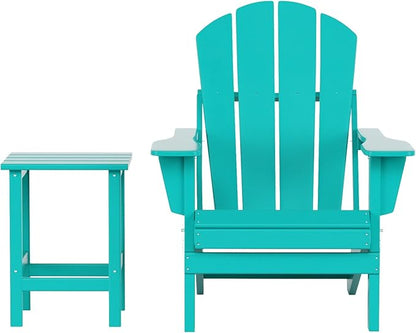 WO WESTIN OUTDOOR HDPE Laguna Outdoor Poly Adirondack Chair with Side Table, Turquoise