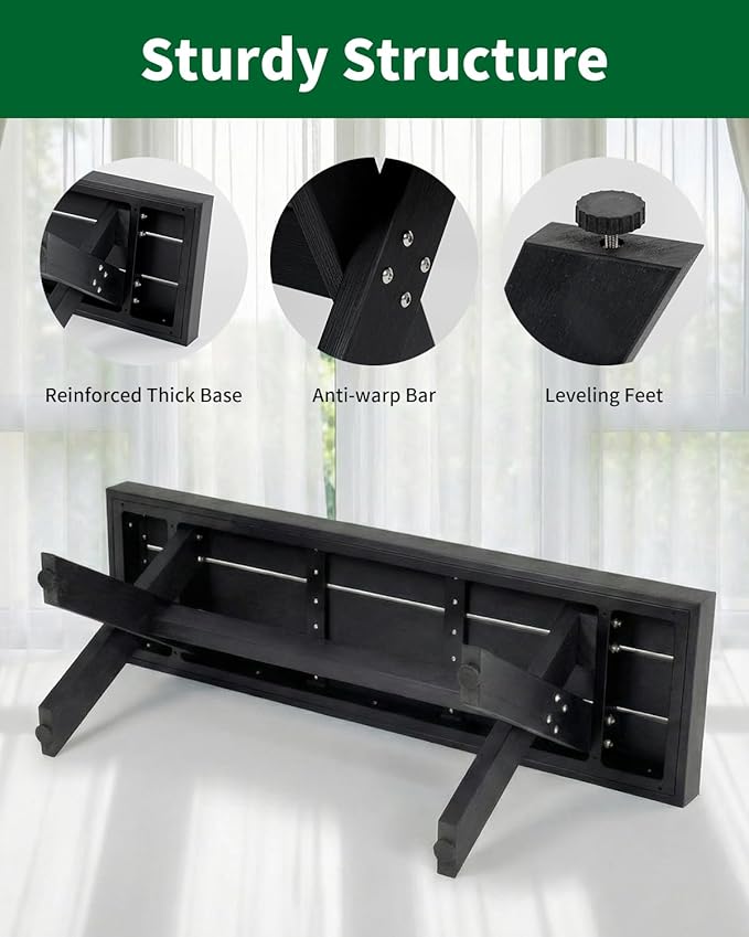 44.5" HIPS Outdoor Bench, X-Shaped Modern Backless Garden Bench, All Weather Patio Bench with Wood Grain Texture, Easy Assembly for Garden, Porch, Backyard & Park-Wood-Grain Black