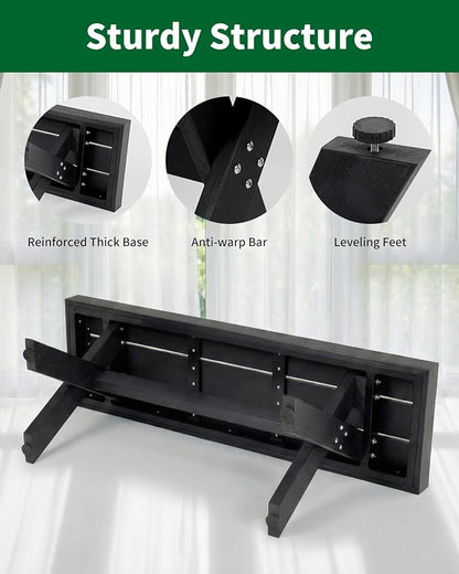 44.5" HIPS Outdoor Bench, X-Shaped Modern Backless Garden Bench, All Weather Patio Bench with Wood Grain Texture, Easy Assembly for Garden, Porch, Backyard & Park-Wood-Grain Black