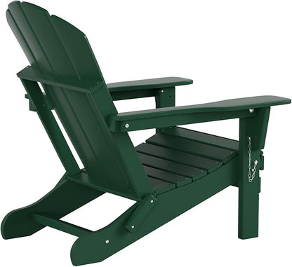 Costaelm Folding Patio Chairs Set of 2, Hdpe Adirondack Chairs Front Porch Furniture Outdoor Seating, All Weather Tanning Chair for Backyard Firepit Garden Lawn, Dark Green