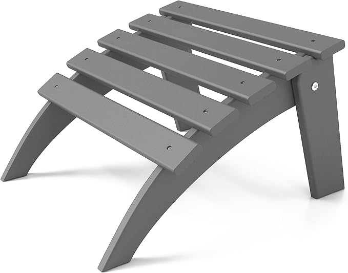 FOOWIN Folding Adirondack Ottoman, HDPE All Weather Adirondack Footrests, Ottoman for Adirondack Chair,Patio Footstool for Outside Easy Storage,for Patio, Backyard, Porch, Garden, Grey