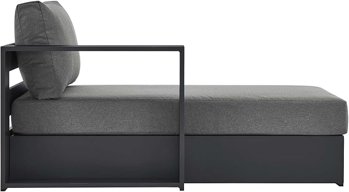 Modway Tahoe Aluminum Outdoor Chaise Lounge in Gray Charcoal with Weather-Resistant Cushions, Modular Left-Facing Patio Lounger for Pool Furniture or Sectional Sofa Set