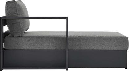 Modway Tahoe Aluminum Outdoor Chaise Lounge in Gray Charcoal with Weather-Resistant Cushions, Modular Left-Facing Patio Lounger for Pool Furniture or Sectional Sofa Set