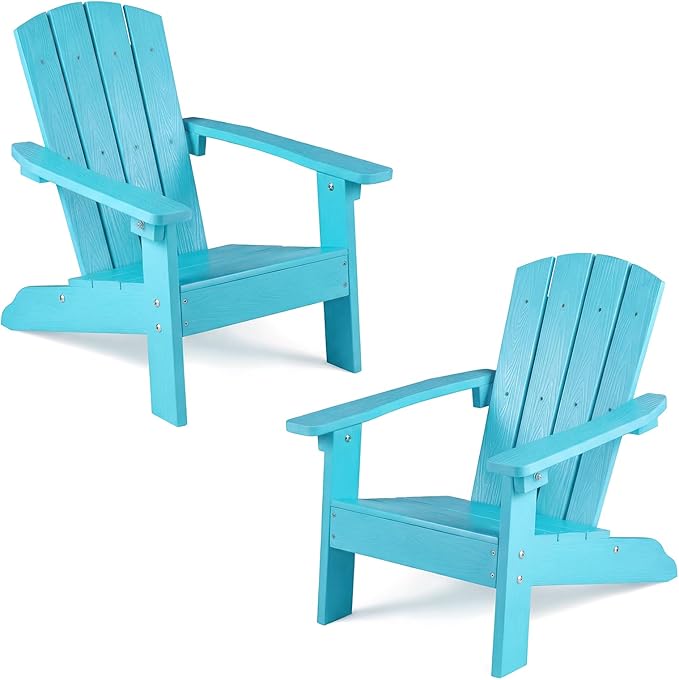 Giantex Kids Adirondack Chair, All-Weather HIPS Children's Outdoor Chair w/Ergonomic Design, Toddler Lawn Chairs for Age 3-8, Kids Beach Chair for Garden Patio Backyard (2,Turquoise)