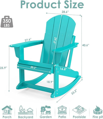 IVY&LANE Adirondack Rocking Chair | Porch-Rocker | HDPE Plastic | Weatherproof | Aqua | for Outdoor Patio Deck Backyard