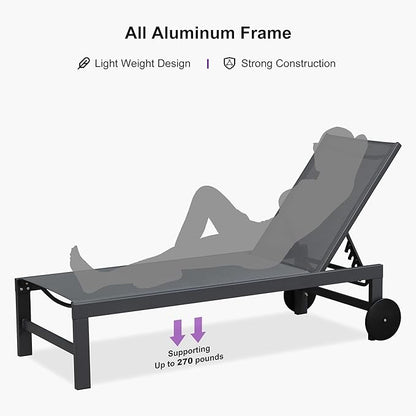 PURPLE LEAF Patio Chaise Lounge Set for 4 Outdoor Pool Lounge Chairs with Adjustable Backrest and Side Tables Aluminum Reclining Sunbathing Chair for Outside Poolside Yard Balcony, Charcoal Grey