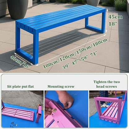 Patio Benches for Outdoors Metal Garden Bench 39" 47" 59" 71" Porch Furniture 2-4 Seating Without Backrest Weatherproof for Park Lawn Garden Yard Tennis Court Seater Chair(Blue,3.3ft)