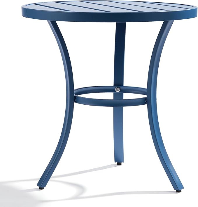 Outvita Outdoor Round Side Table, Small Metal End Table Black Coffee Table for Patio Lawn Garden Living Room Bedroom Sturdy (Single Layer, Navy Blue)