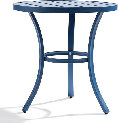 Outvita Outdoor Round Side Table, Small Metal End Table Black Coffee Table for Patio Lawn Garden Living Room Bedroom Sturdy (Single Layer, Navy Blue)