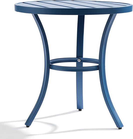Outvita Outdoor Round Side Table, Small Metal End Table Black Coffee Table for Patio Lawn Garden Living Room Bedroom Sturdy (Single Layer, Navy Blue)