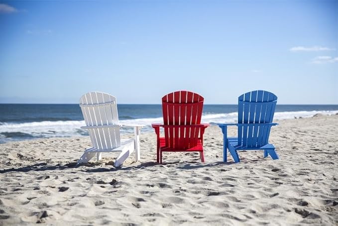 Leisure Lawns Poly Plastic Fanback Adirondack Chair, Outdoor Patio Chair - Amish Made in USA (Blue)