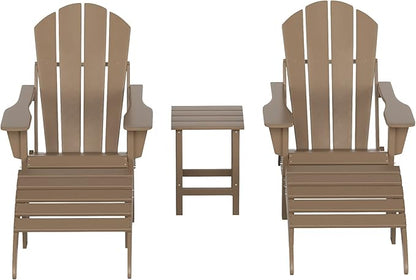WestinTrends Malibu Outdoor Lounge Chairs Set, 5-Pieces Adirondack Chair Set of 2 with Ottoman and Side Table, All Weather Poly Lumber Patio Lawn Folding Chair for Outside, Weathered Wood
