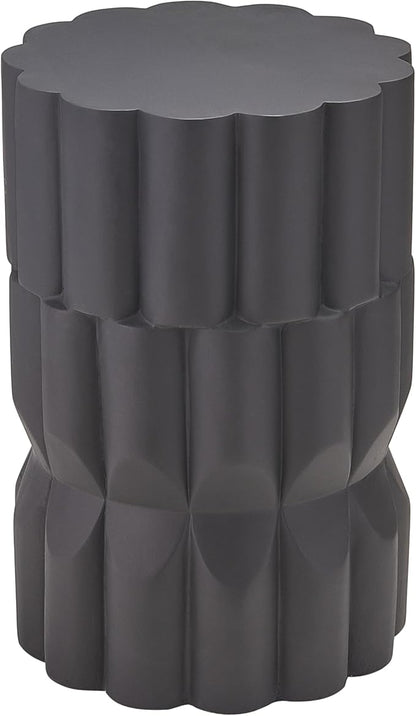 Christopher Knight Home Ella Lightweight Modern Concrete Outdoor Side Table, Patio End Table with Geometric Stacked Design, MGO Outdoor Coffee Table, No Assembly Garden Plant Stand Indoor, Black