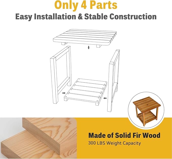 Wooden Rocking Chair with Comfortable Backrest Inclination, High Backrest and Deep Contoured Seat, Solid Fir Wood, Heavy Duty 600 LBS, for Backyard, Porch and Patio (Natural, with Side Table)