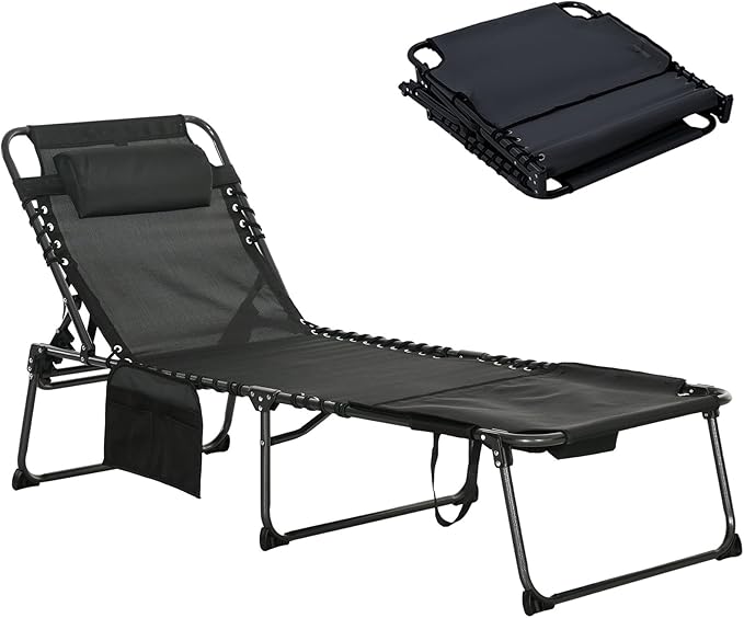 Folding Chaise Lounge Chair,5-Level Adjustable Reclining Back with Reading Face Hole, Outdoor Sun Tanning Chair for - Photo 1