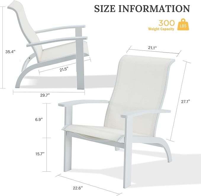 VICLLAX Outdoor Adirondack Chair Set of 2, Patio Chair for Lawn Garden, All Weather Outdoor Lounge Chair, White