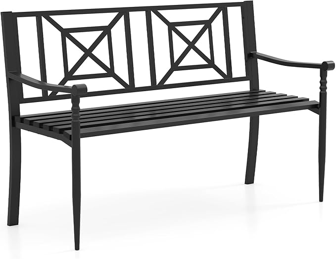 Tangkula Metal Outdoor Park Bench, Patio Garden Bench, Heavy-Duty Slatted Garden Bench for 2-3 People - Photo 1