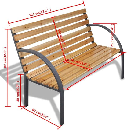 Patio Bench,Benches for Outside,Yard Bench,Garden Bench,Bench with Back,with Armrests,for The Front Porch,Deck, Balcony,Backyard,Outdoor,Lawn,Park, Porch,Path,47.2” Wood and Iron