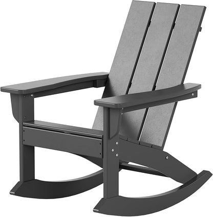 WestinTrends Ashore Patio Rocking Chair, All Weather Poly Lumber Plank Adirondack Rocker Chair, Modern Farmhouse Outdoor Rocking Chairs for Porch Garden Backyard and Indoor, Gray