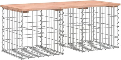 vidaXL Natural Douglas Wood Outdoor Patio Bench with Unique Gabion Basket Design and Compact Size for Gardens, Backyards, Patios